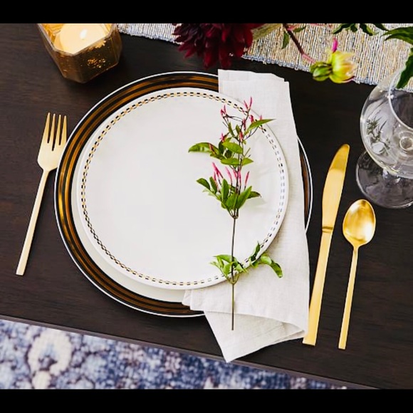 4 ea West Elm Fishes Gilded Dinner Plate, Black - Picture 2 of 5